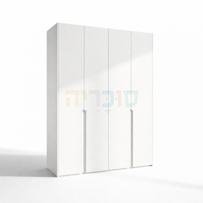 ארון 4 דלתות דגם גולי ברוחב 160 ס"מ: גימור לבן עם ידית חריטה אינטגרלית