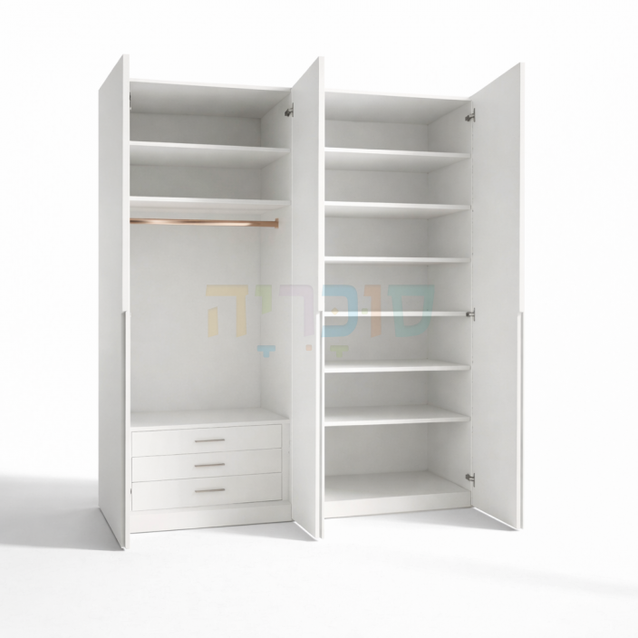 ארון 4 דלתות דגם גולי ברוחב 160 ס"מ: גימור לבן עם ידית חריטה אינטגרלית