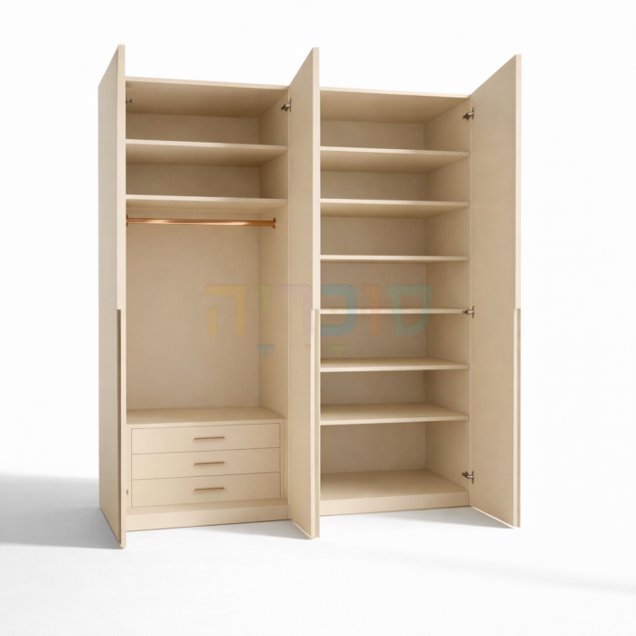 ארון 4 דלתות דגם גולי ברוחב 160 ס"מ: גימור סהרה עם ידית חריטה אינטגרלית