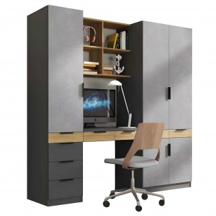 ארון דגם לוסי 200 ס"מ  כולל ספריה וכוורת פתוחה ומגירות גוון לבן ועץ