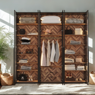 ארון 6 דלתות זכוכית דגם פליקס ברוחב 240 ס"מ: עיצוב פרימיום מודרני כולל תאורת לד מובנית ופנים פישבון יוקרתי