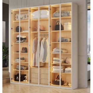 ארון פתיחה דגם מור רוחב 240 ס"מ  עם תאורת לד.  עיצוב פרימיום מודרני בשילוב אלומיניום ופנים אלון טבעי