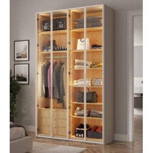 ארון פתיחה דגם מור רוחב 160 ס"מ כולל תאורת לד. עיצוב פרימיום מודרני בשילוב אלומיניום ופנים אלון טבעי