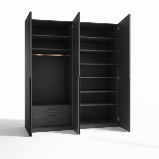 ארון 4 דלתות דגם גולי ברוחב 160 ס"מ: גימור אפור כהה יוקרתי עם ידית חריטה אינטגרלית וייצור כחול לבן