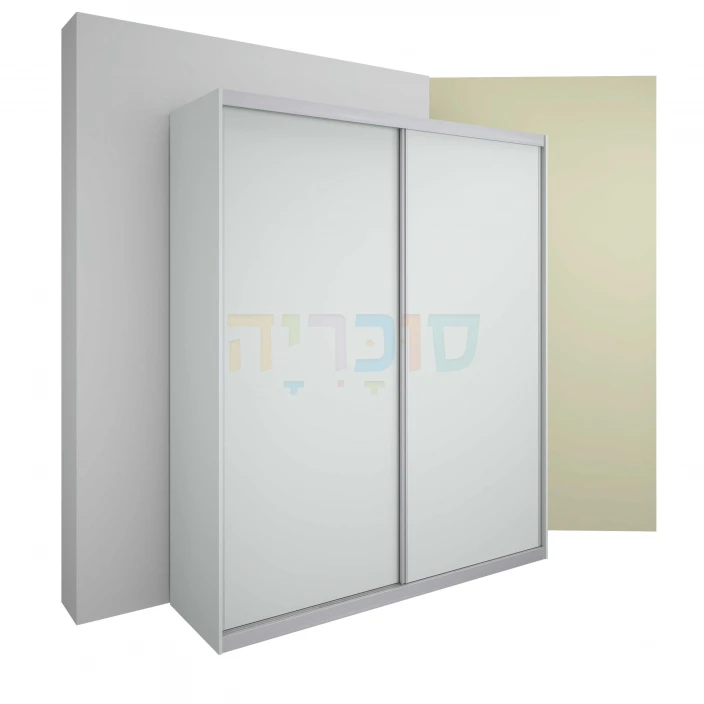 ארון הזזה צבע לבן פרופיל לבן 2 דלתות במידות 210 ס"מ עד 240 ס"מ