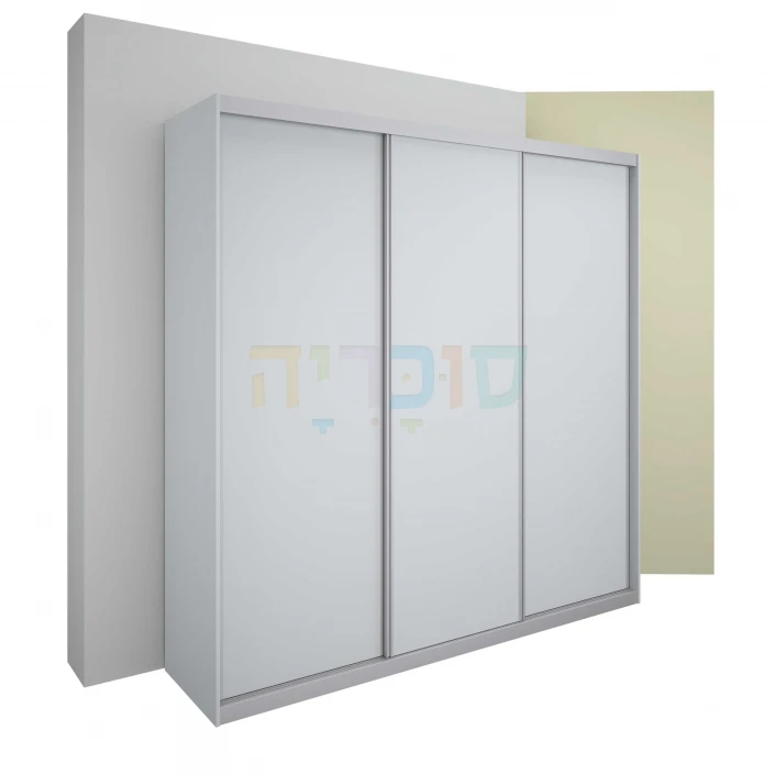 ארון הזזה פרימיום צבע אפור פרופיל ניקל 3 דלתות במידות 210 ס"מ עד 240 ס"מ