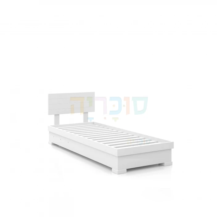 מיטה עץ מלא בסיס עם ארגז מצעים צבע לבן
