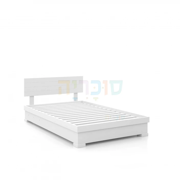 מיטה זוגית 140 ס"מ עץ מלא צבע לבן: איכות כחול לבן עם ארגז מצעים ומזרן