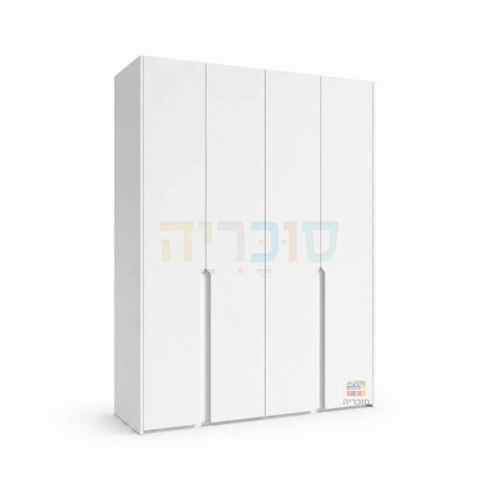 ארון 4 דלתות דגם גולי ברוחב 160 ס"מ: גימור לבן עם ידית חריטה אינטגרלית