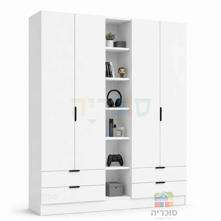 ארון חדר נוער דגם 10 רוחב 2 מטר – 4 דלתות, 4 מגירות וכוורת פתוחה