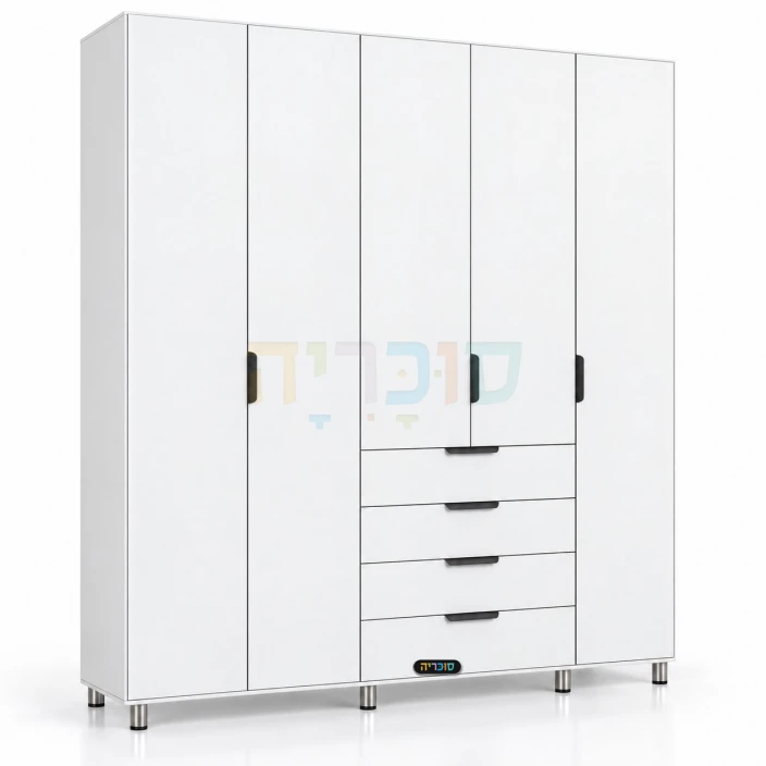 ארון 5 דלתות ו-4 מגירות דגם ספיר ברוחב 200 ס"מ