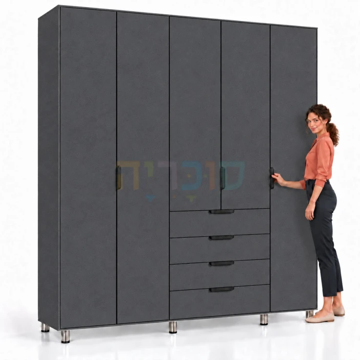 ארון 5 דלתות ו-4 מגירות דגם ספיר ברוחב 200 ס"מ