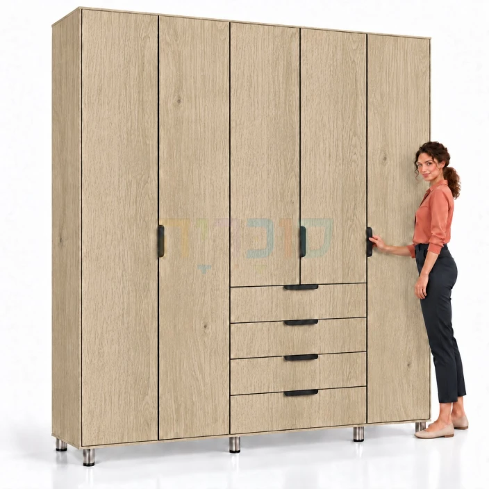 ארון 5 דלתות ו-4 מגירות דגם ספיר ברוחב 200 ס"מ