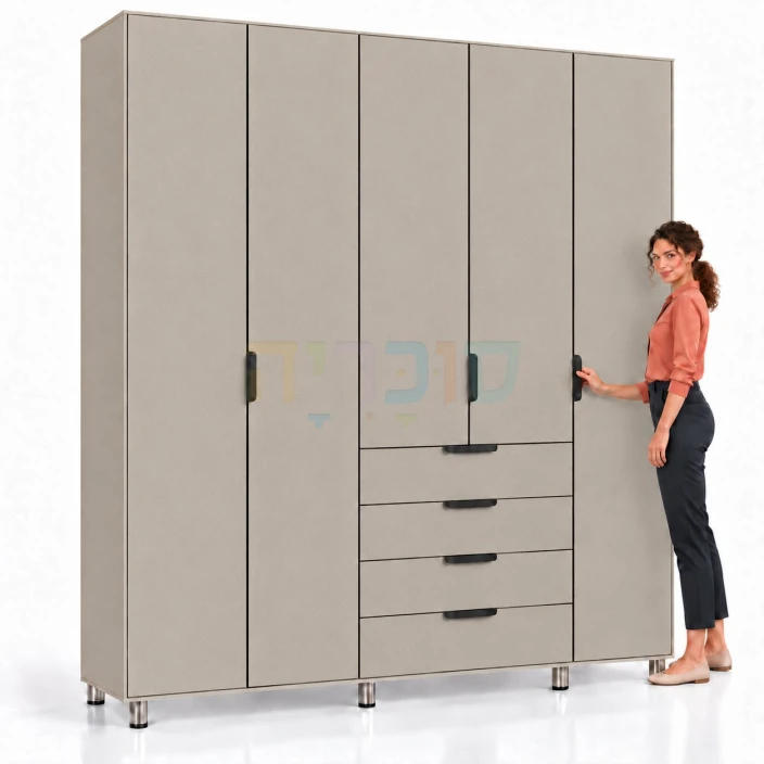 ארון 5 דלתות ו-4 מגירות דגם ספיר ברוחב 200 ס"מ