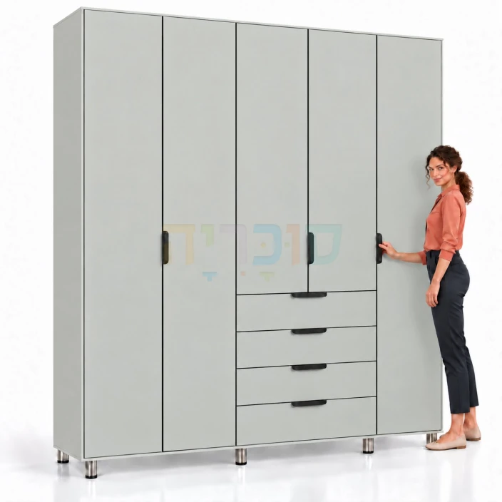 ארון 5 דלתות ו-4 מגירות דגם ספיר ברוחב 200 ס"מ