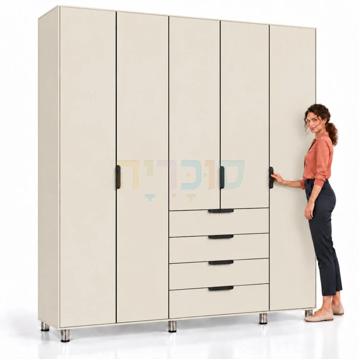 ארון 5 דלתות ו-4 מגירות דגם ספיר ברוחב 200 ס"מ