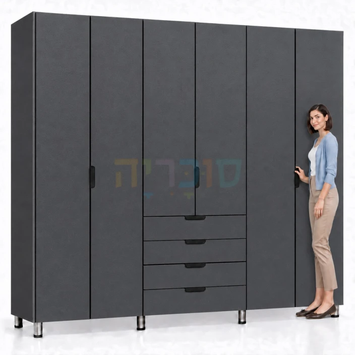ארון 6 דלתות ו-4 מגירות דגם ספיר ברוחב 240 ס"מ