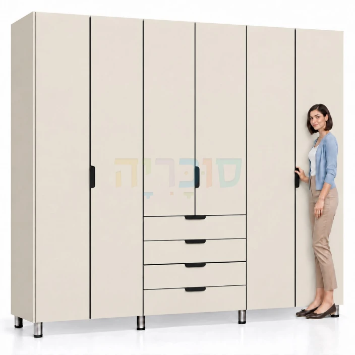 ארון 6 דלתות ו-4 מגירות דגם ספיר ברוחב 240 ס"מ