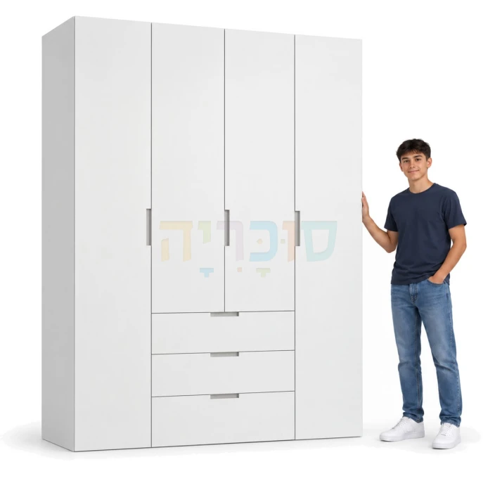 ארון 4 דלתות ו-3 מגירות חזית אפוקסי דגם רימונית ברוחב 160 ס"מ