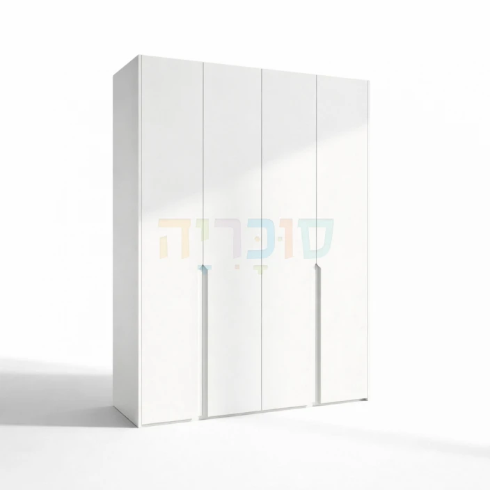 ארון 4 דלתות דגם גולי ברוחב 160 ס"מ: גימור לבן עם ידית חריטה אינטגרלית