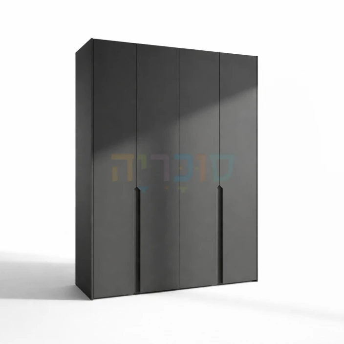 ארון 4 דלתות דגם גולי ברוחב 160 ס"מ: גימור אפור כהה עם ידית חריטה אינטגרלית