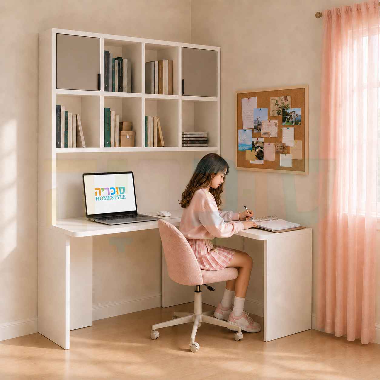 שולחן עבודה פינתי סקיצה 11 – רוחב 160/120 עם כוורת רוכבת