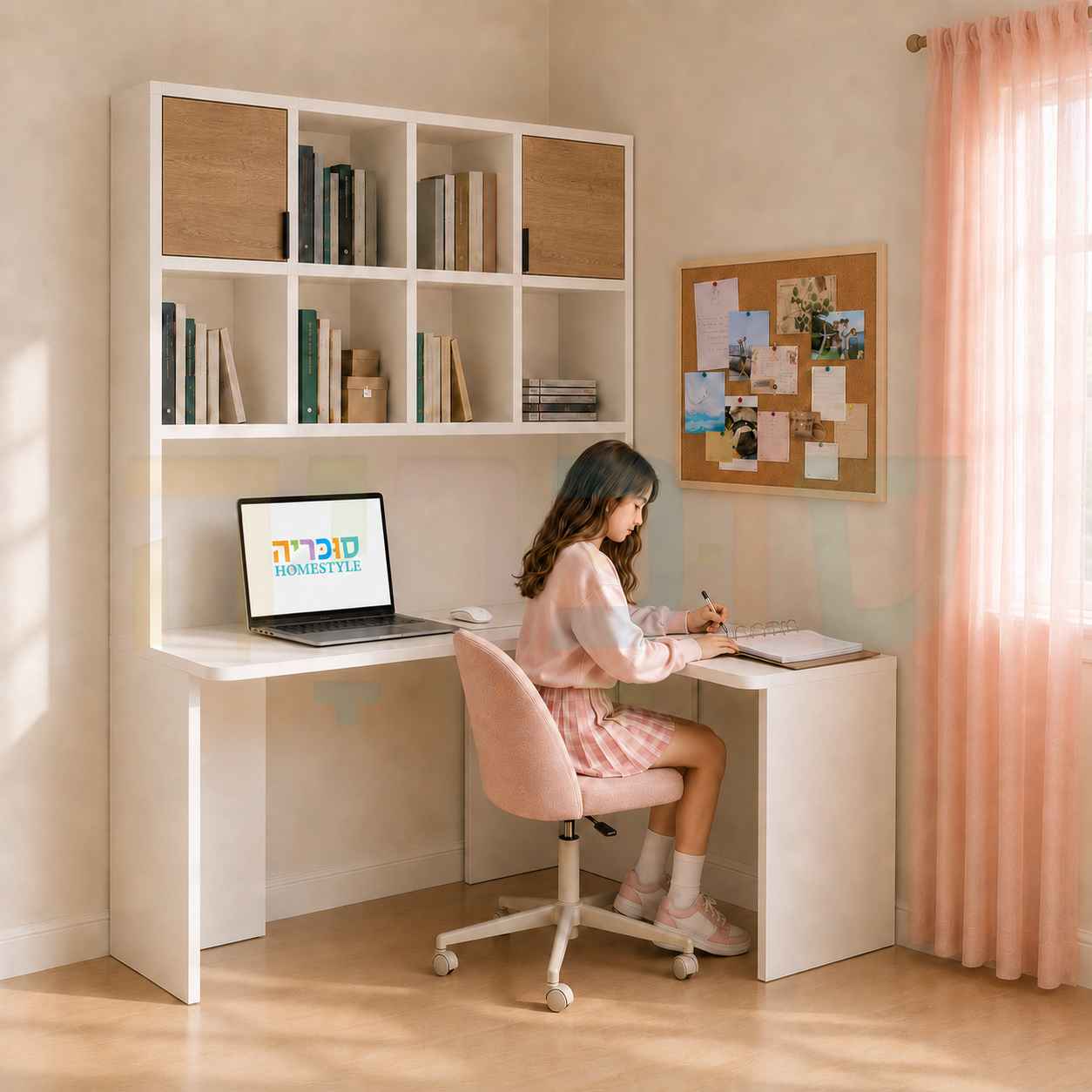 שולחן עבודה פינתי סקיצה 11 – רוחב 160/120 עם כוורת רוכבת